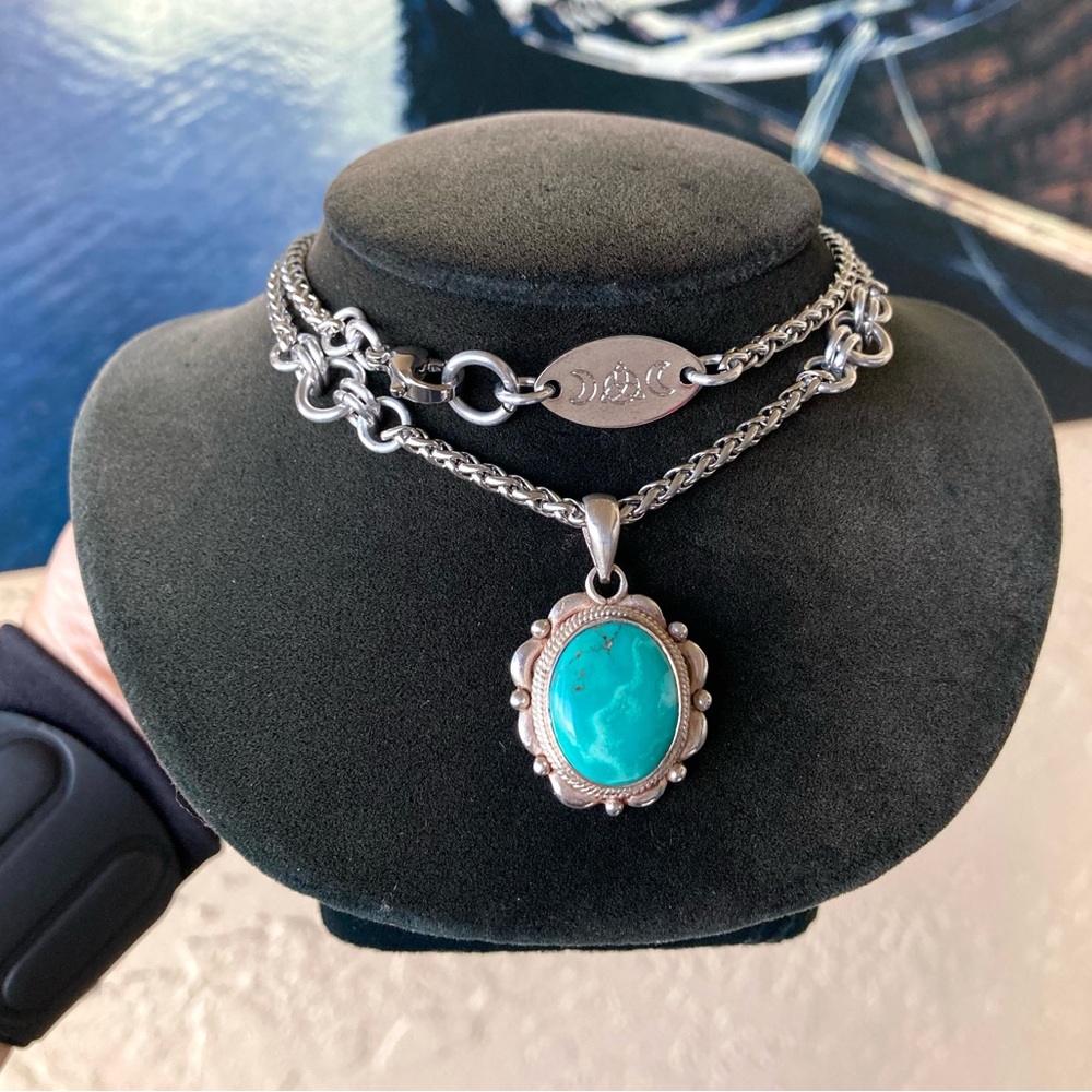 925 sterling silver turquoise charm on stainless steel chain necklace boho stone - Picture 9 of 15
